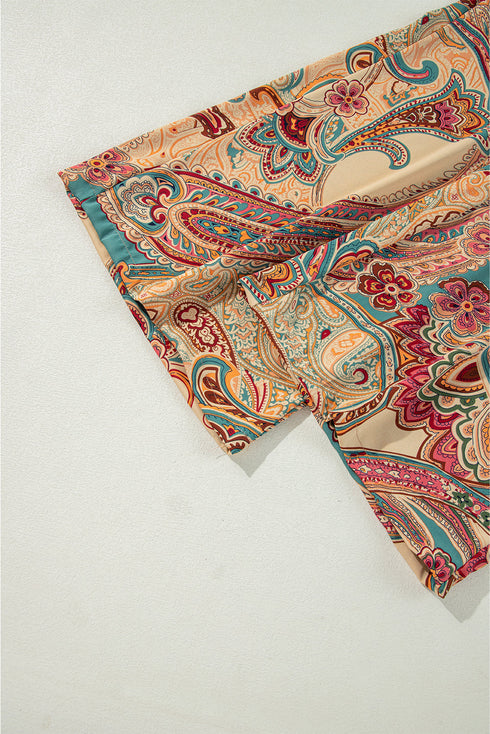 Red Paisley Printed Spaghetti Straps Elegant Wide Leg Jumpsuit